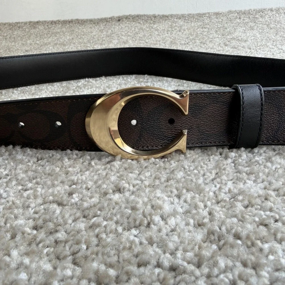 Coach Belt Mens Size XL Brown Black Leather C Buckle Dress Casual